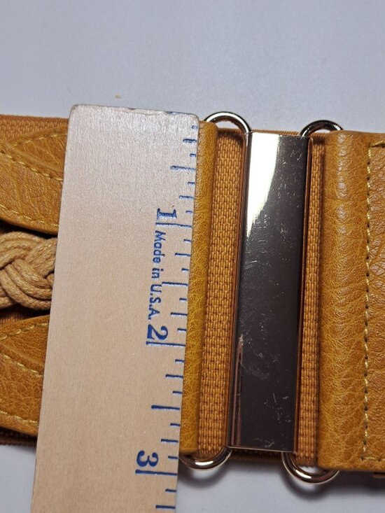 Womens Gold Elastic Waist Belt With Braided Faux Leather Accent & Metal Clasp - Picture 7 of 10